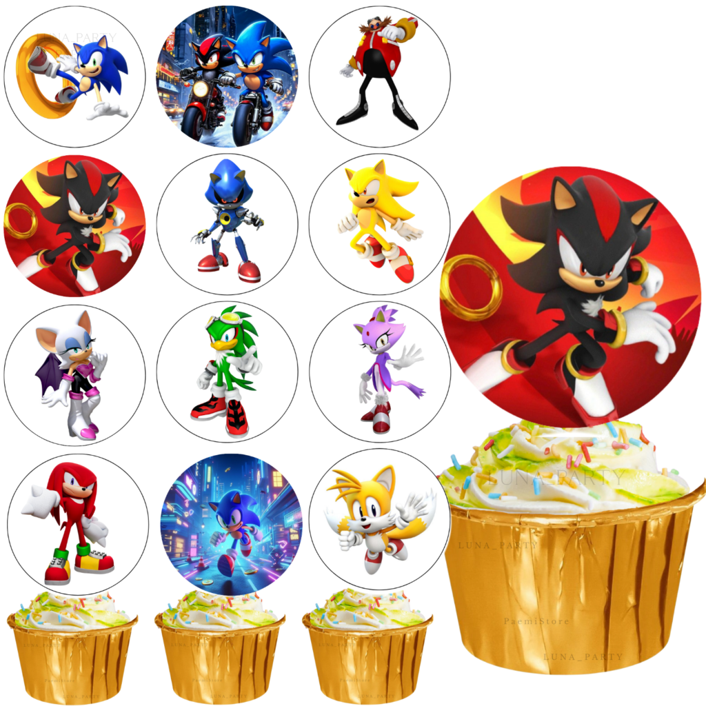 Opłatek na tort muffinki Sonic 12el. the Hedgehog Knuckles Tails