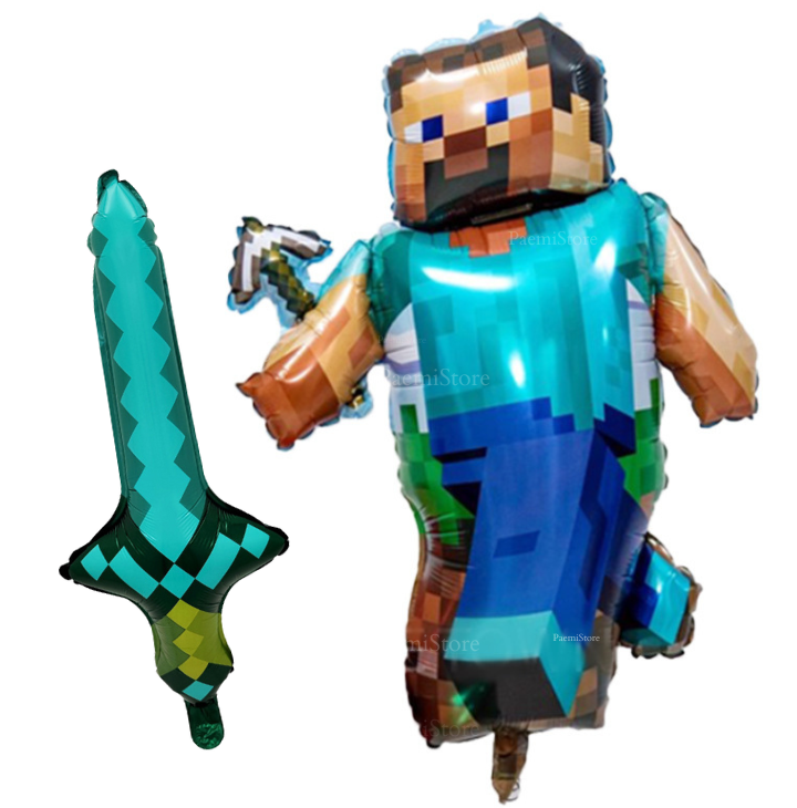 Balony foliowe Minecraft Steve Miecz zestaw 2szt. Creeper pixel game