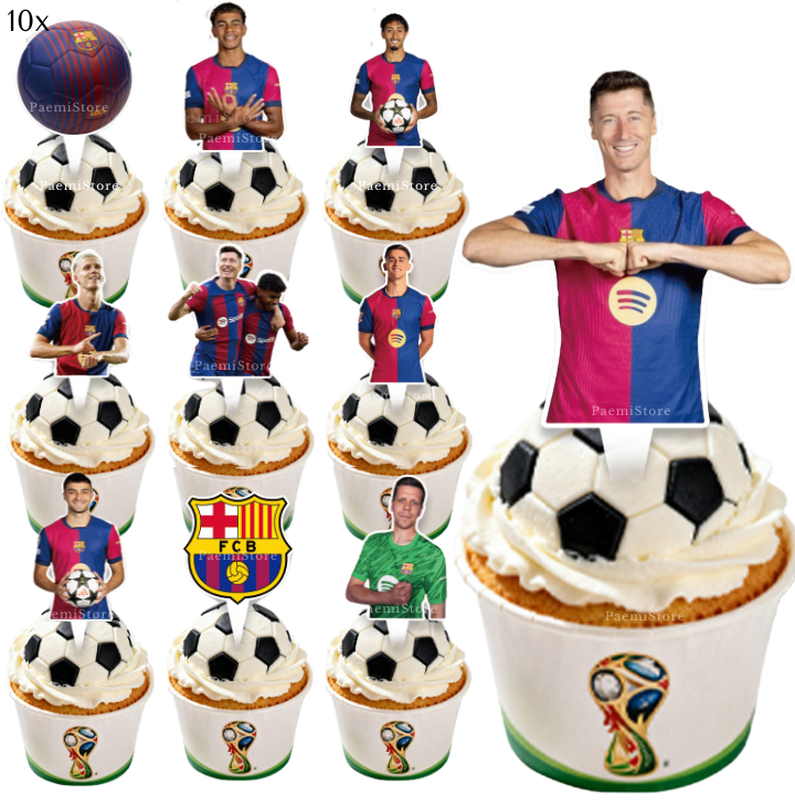 Toppery pikery FC Barcelona 10szt. na tort babeczki muffinki urodziny dekoracja FCB piłka nożna