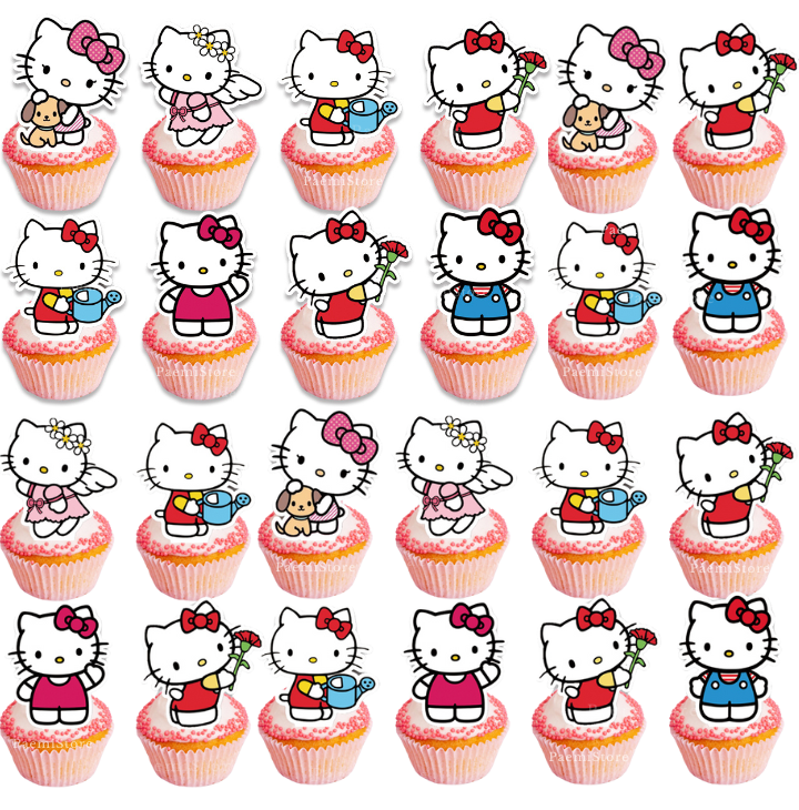 Toppery pikery Hello Kitty 24szt. na tort babeczki muffinki urodziny dekoracja