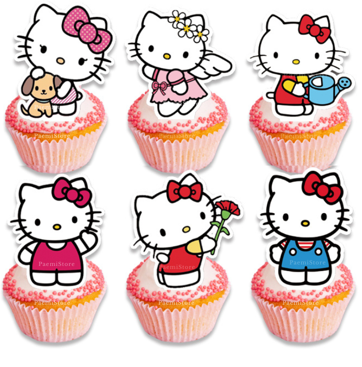 Toppery pikery Hello Kitty 6szt. na tort babeczki muffinki urodziny dekoracja