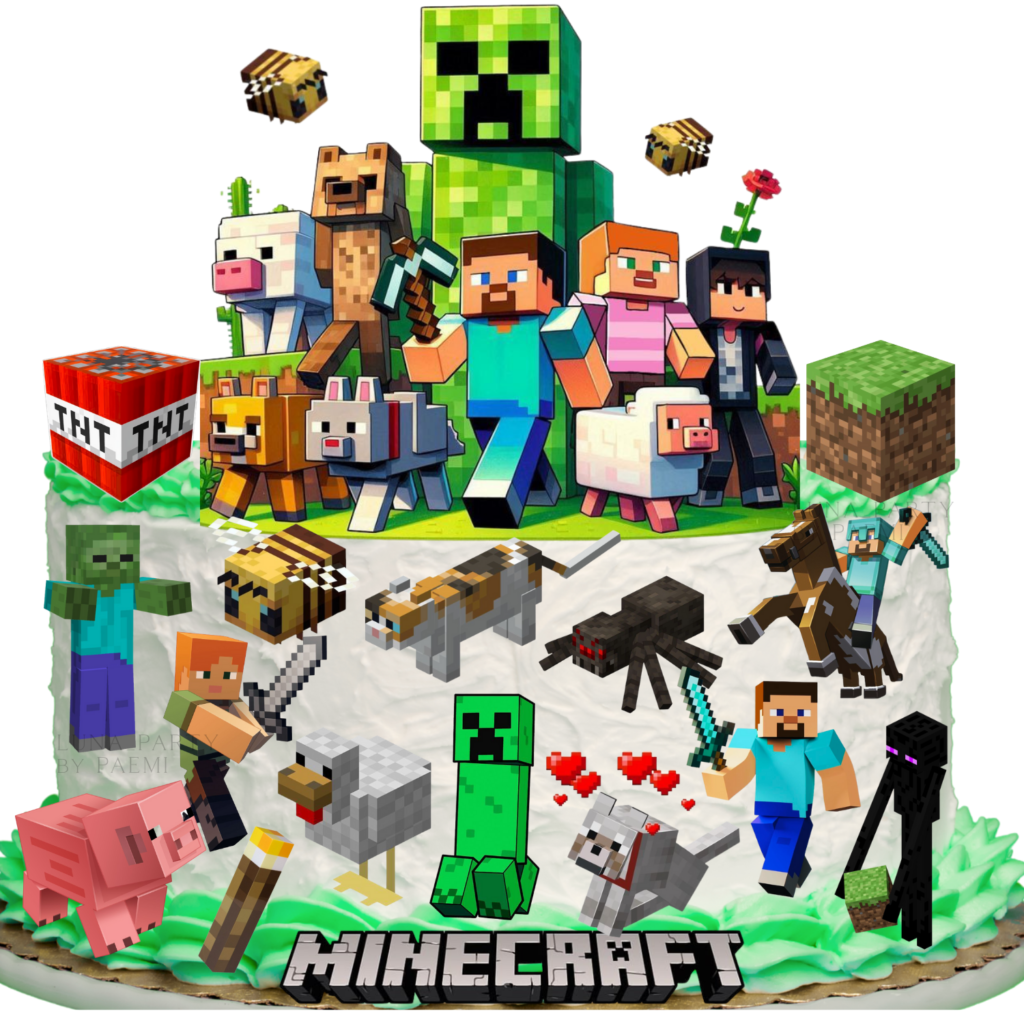 Opłatek na tort Minecraft 17el. pixel game Steve Creeper