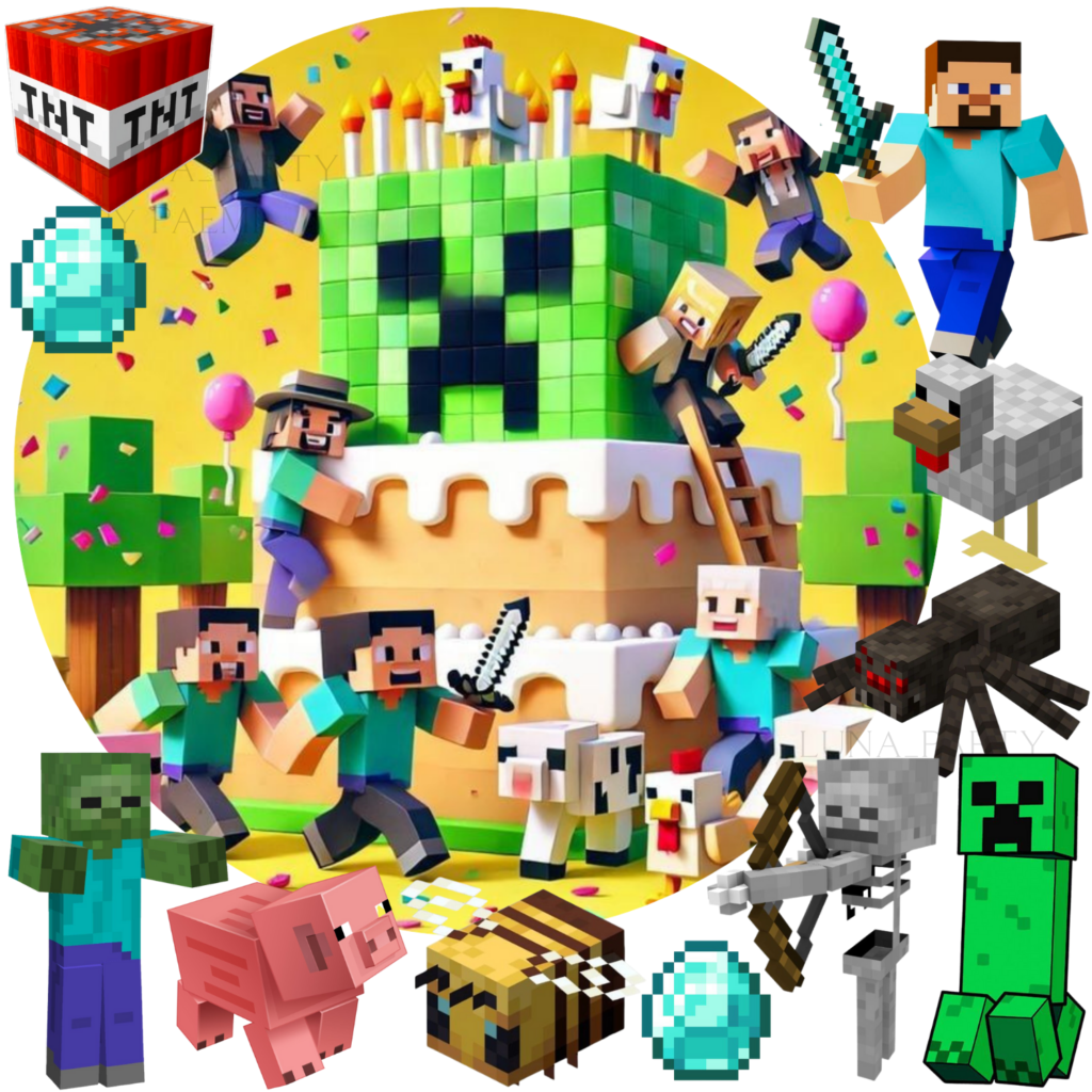 Opłatek na tort Minecraft 12el. pixel game Steve Creeper