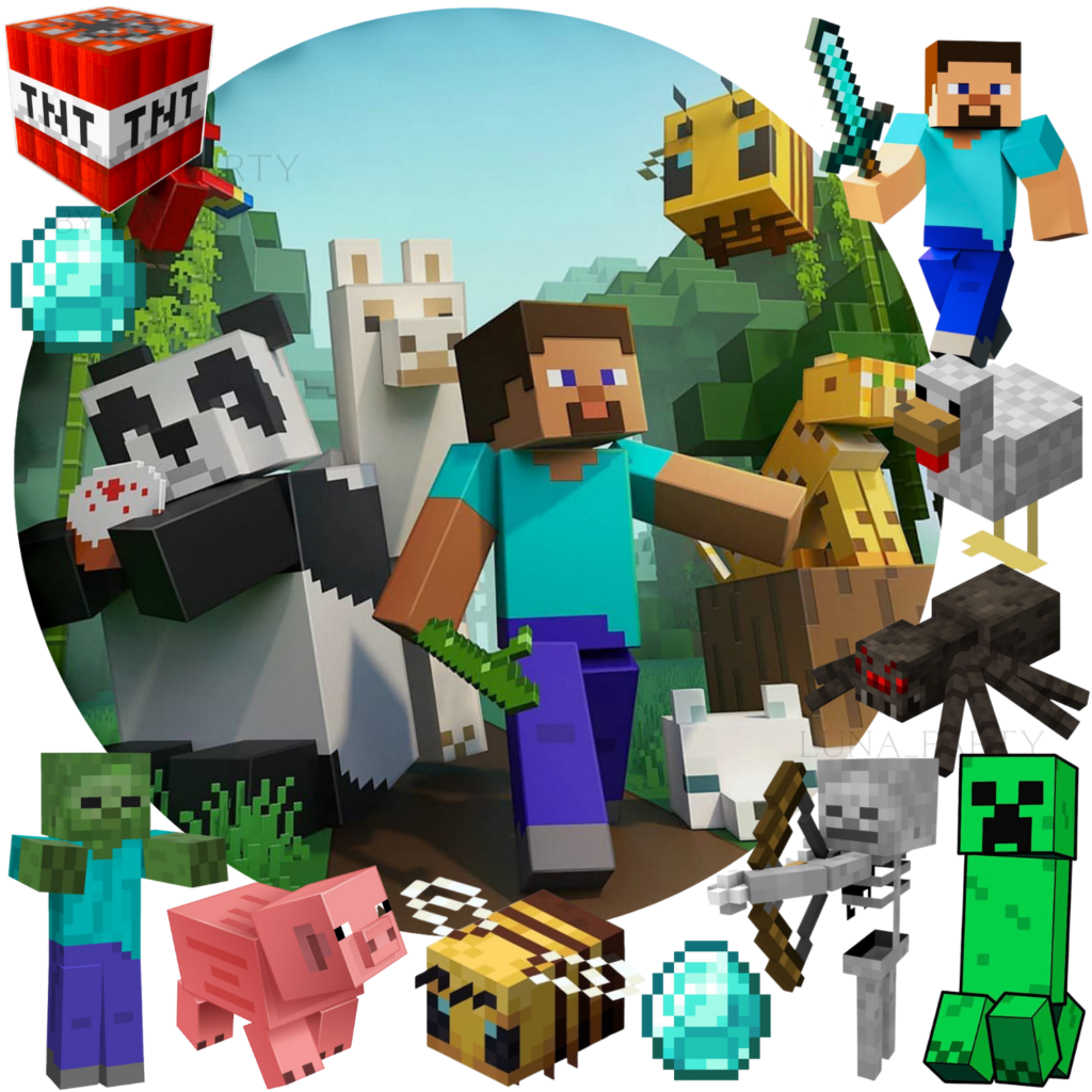 Opłatek na tort Minecraft 12el. pixel game Steve Creeper