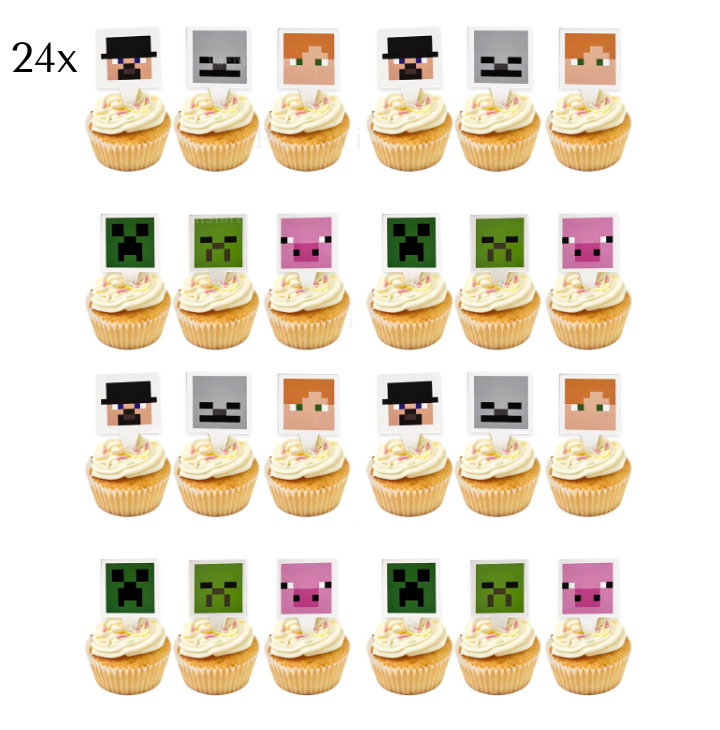 Toppery pikery Minecraft 24szt. na tort babeczki muffinki pixel game Steve Creeper