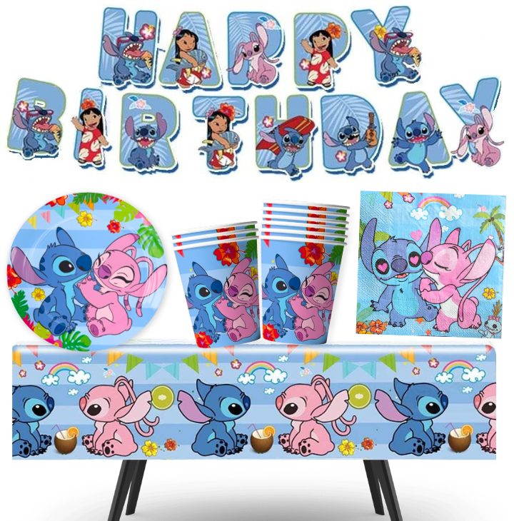 Zestaw urodzinowy Lilo & Stitch Sticz 42el. kubki talerzyki serwetki girlanda obrus