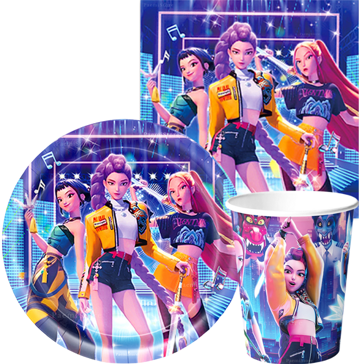 Kubki talerzyki serwetki K-pop demon hunters zestaw 40 el. Huntrix Saja Boys