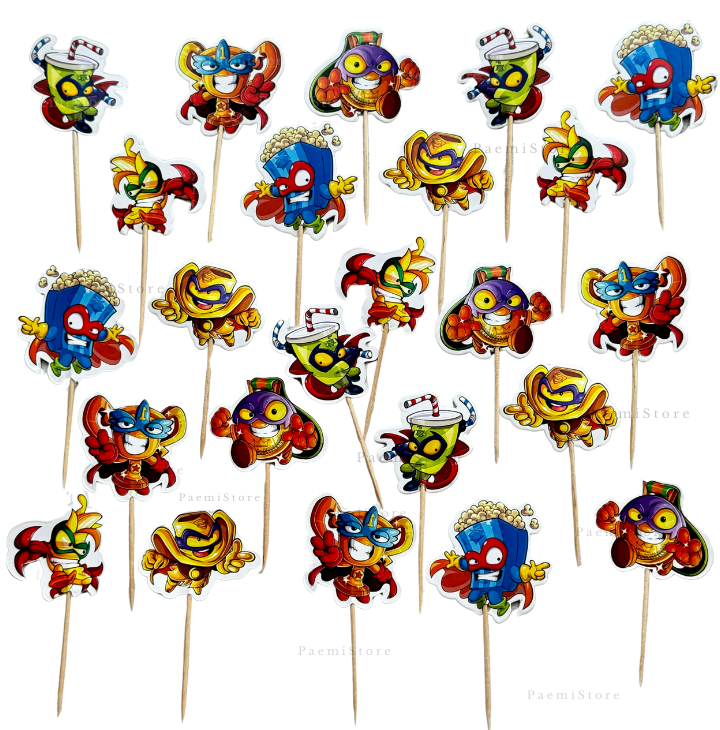 Toppery pikery na tort muffinki babeczki Super Things Zings 24szt. urodziny dekoracja