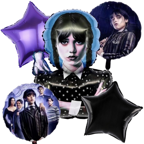 Balony foliowe Wednesday Addams zestaw 5 szt. urodziny dekoracja