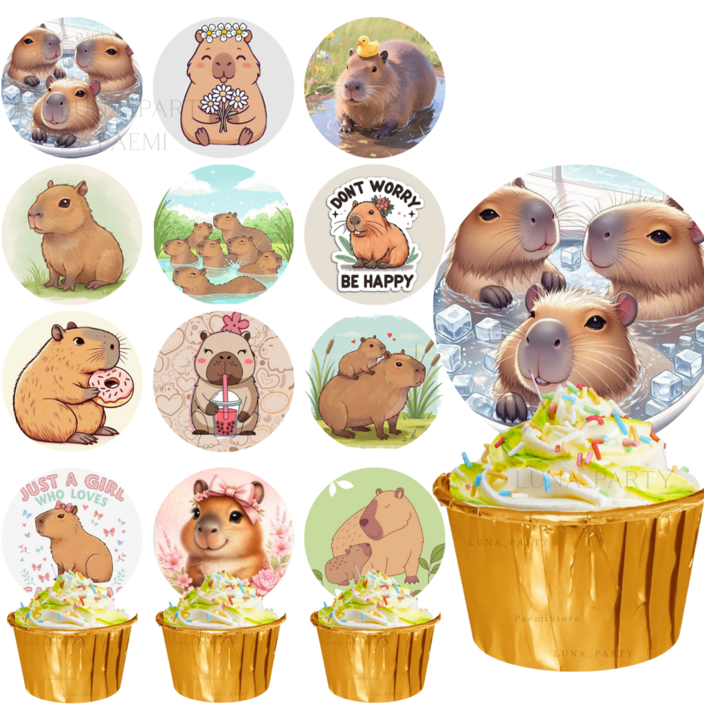 Opłatek na tort muffinki Kapibara 12el.