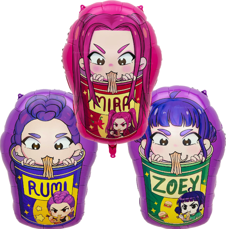 Balony foliowe K-pop Demon Hunters XXL zestaw 3szt. Huntrix Rumi Mira Zoey Saja Boys