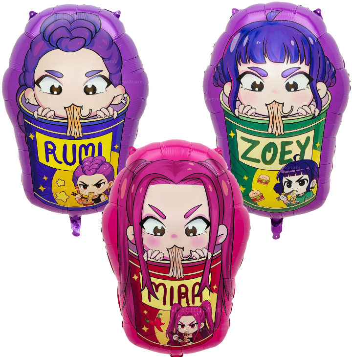 Balony foliowe K-pop Demon Hunters XXL zestaw 3szt. Huntrix Rumi Mira Zoey Saja Boys