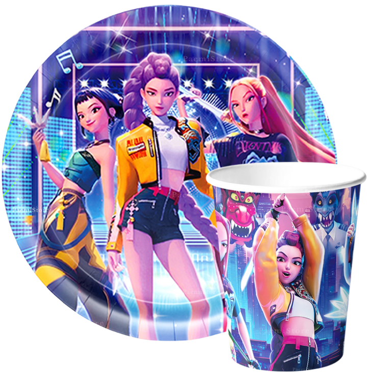 Kubki talerzyki serwetki K-pop demon hunters zestaw 20szt. Huntrix Saja Boys