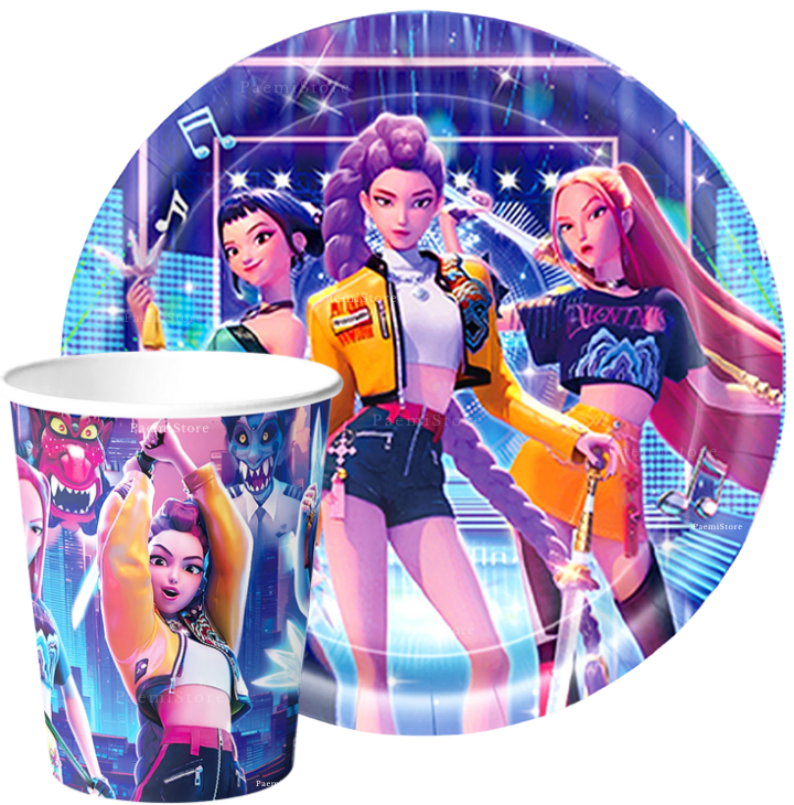 Kubki talerzyki serwetki K-pop demon hunters zestaw 20szt. Huntrix Saja Boys