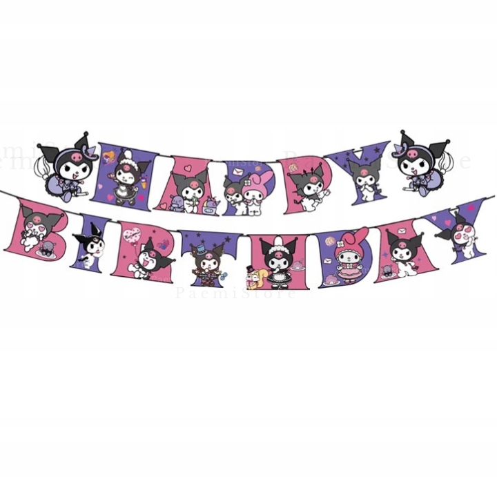 Girlanda urodzinowa Kuromi napis baner „Happy Birthday” urodziny dekoracja