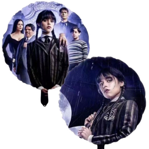 Balon foliowy Wednesday Addams okrągły dwustronny urodziny dekoracja 1szt.