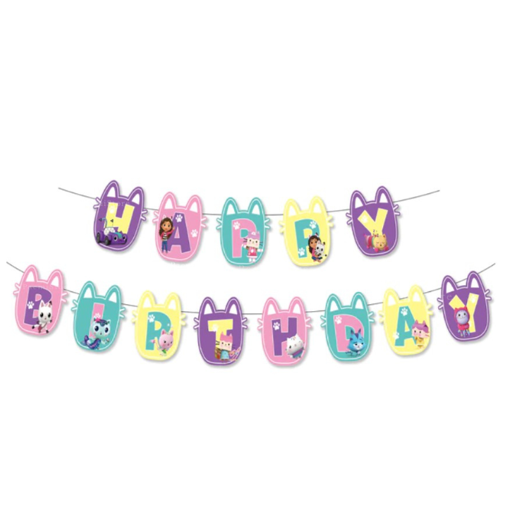 Girlanda urodzinowa Koci Domek Gabi napis baner „Happy Birthday” urodziny dekoracja