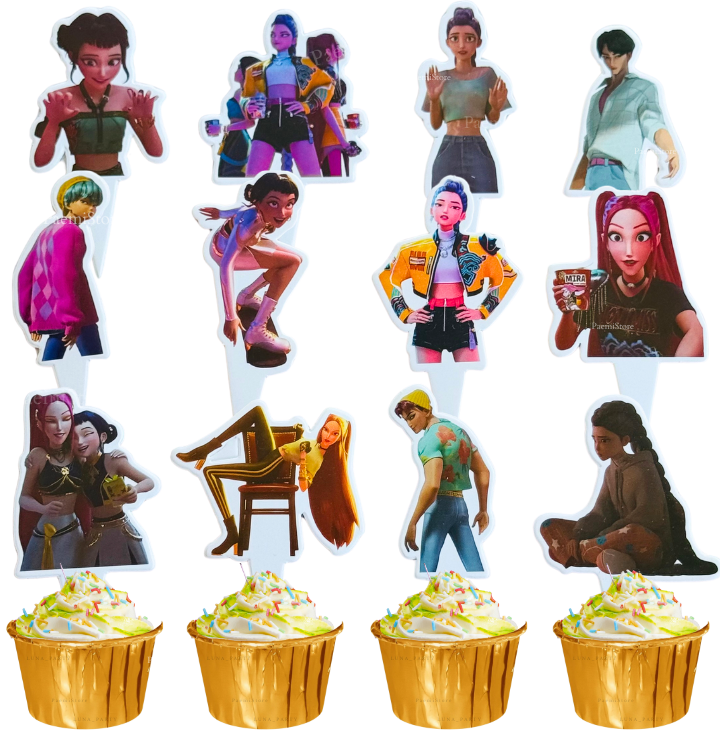 Toppery pikery na tort muffinki babeczki K-pop Demon Hunters 12szt. Huntrix Saja Boys