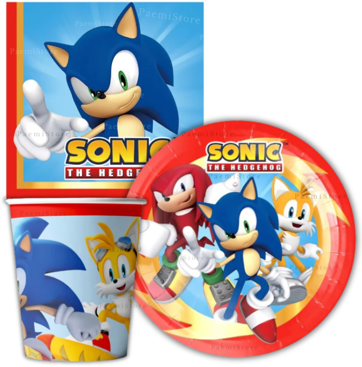 Kubki talerzyki serwetki Sonic zestaw 40 el.