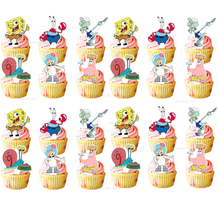 Toppery pikery na tort muffinki babeczki Spongebob 24szt. urodziny dekoracja