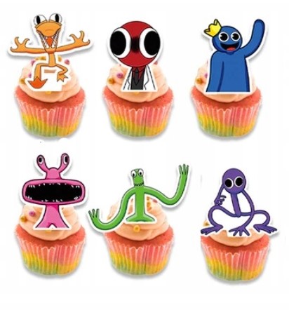 Toppery pikery Rainbow Friends 6szt. na tort babeczki muffinki urodziny dekoracja