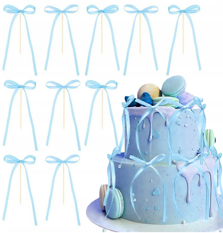 Toppery pikery na tort kokardki wstążki niebieskie 10szt.