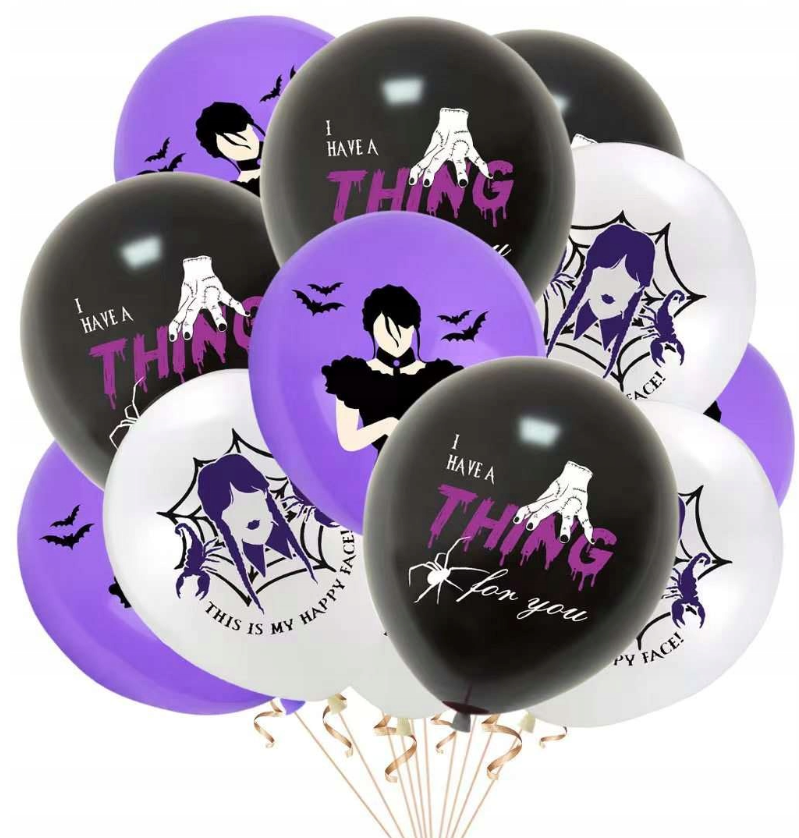 Balony lateksowe Wednesday Addams zestaw 12szt. urodziny dekoracja