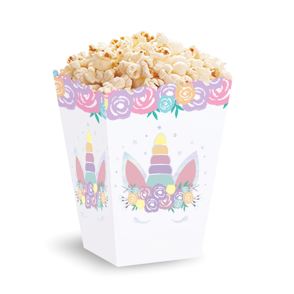 Pudełka na przekąski popcorn chipsy 6szt. jednorożec