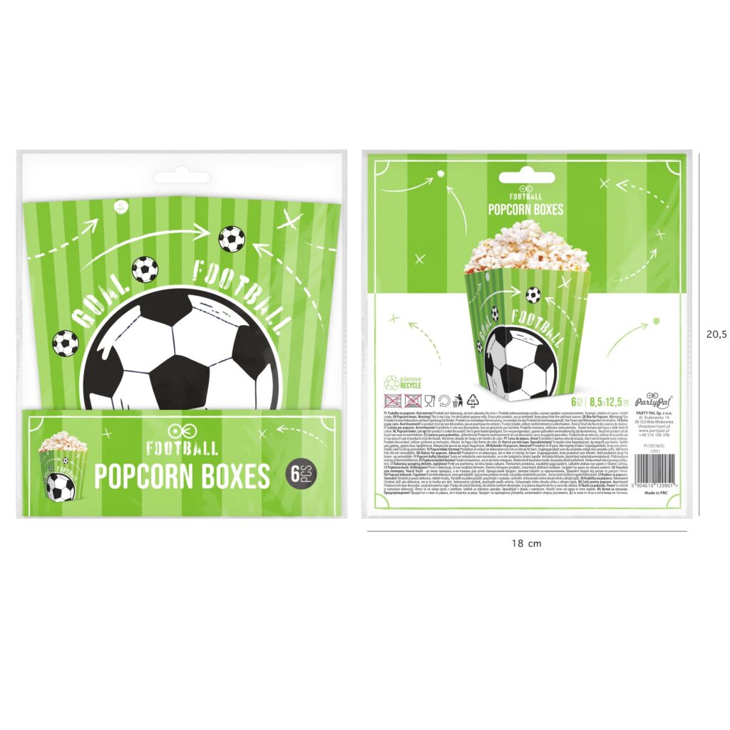Pudełka na przekąski popcorn chipsy 6szt. piłka nożna