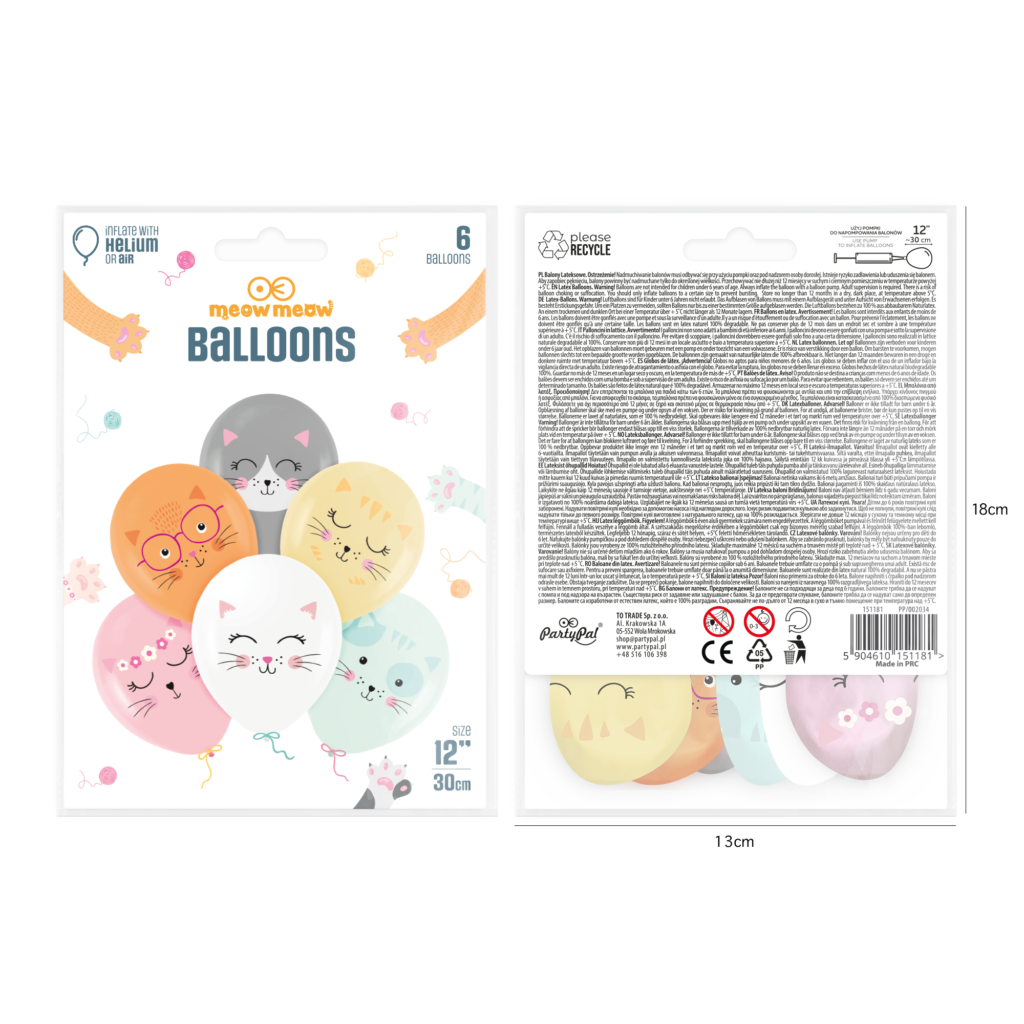 Balony lateksowe Kotki 6szt. urodziny dekoracja