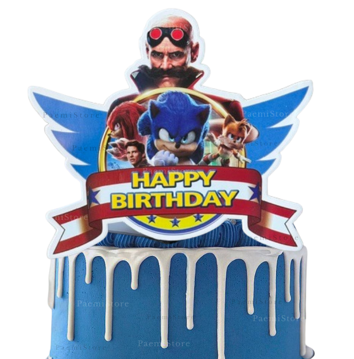 Topper na tort Sonic 1szt. urodziny dekoracja