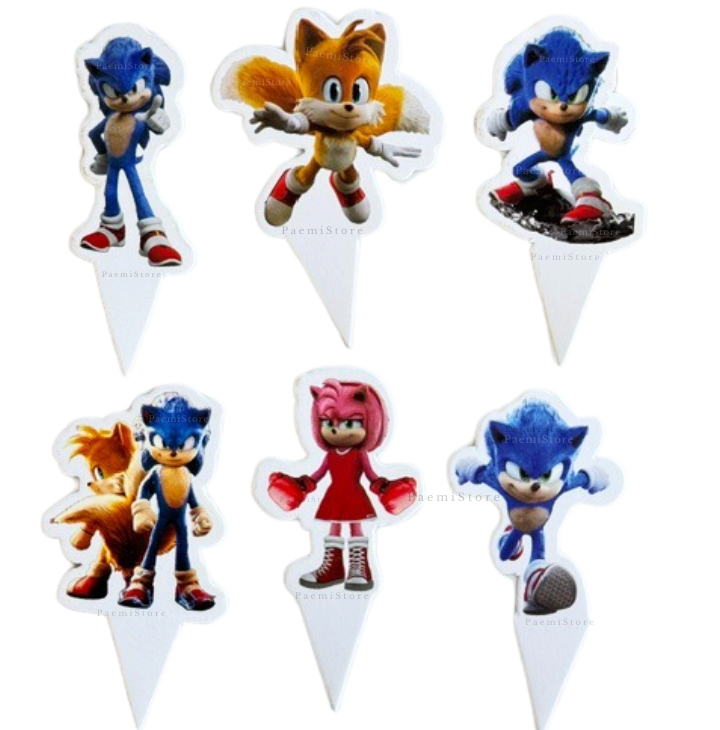 Toppery pikery na tort muffinki babeczki Sonic 6szt. urodziny dekoracja