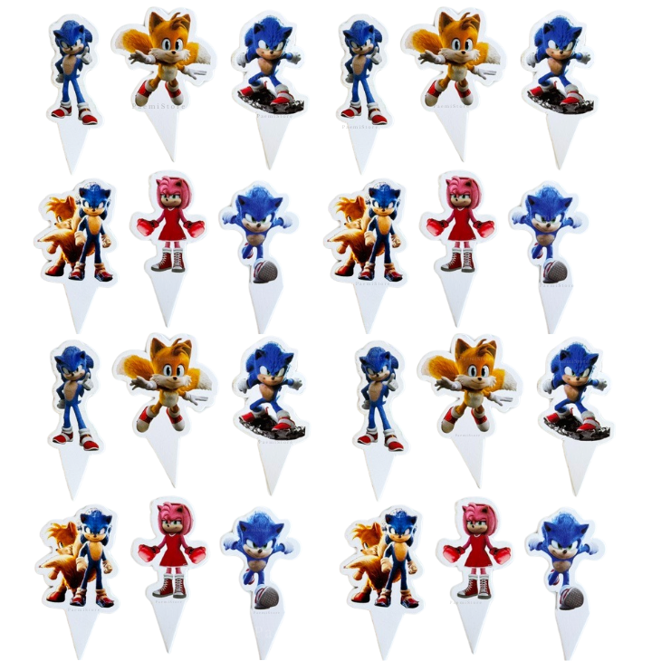 Toppery pikery na tort muffinki babeczki Sonic 24szt. urodziny dekoracja