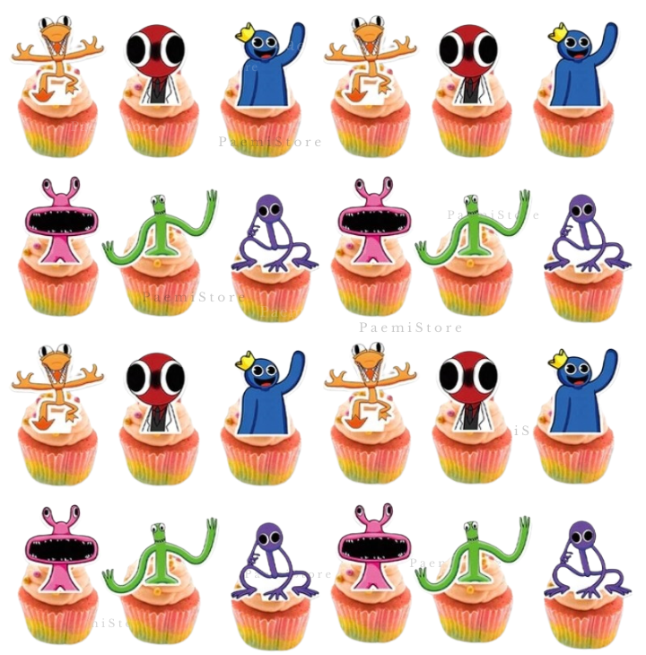 Toppery pikery Rainbow Friends 24szt. na tort babeczki muffinki urodziny dekoracja