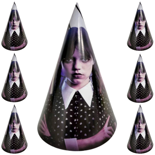 Czapeczki urodzinowe Wednesday Addams 6szt. urodziny dekoracja