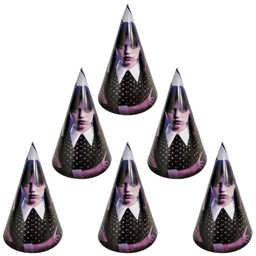 Czapeczki urodzinowe Wednesday Addams 6szt. urodziny dekoracja