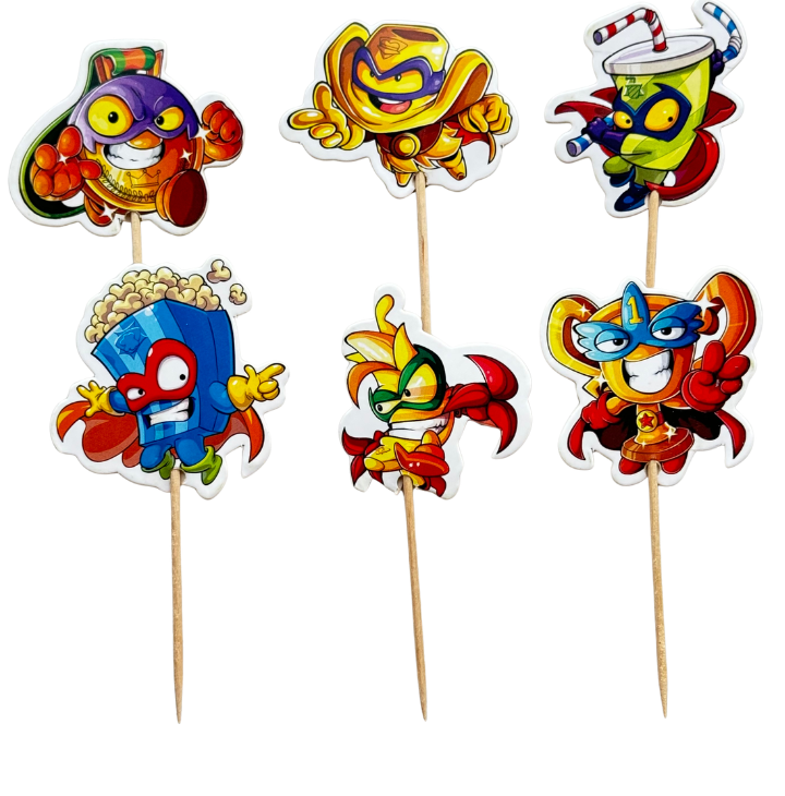 Toppery pikery na tort muffinki babeczki Super Things Zings 6szt. urodziny dekoracja