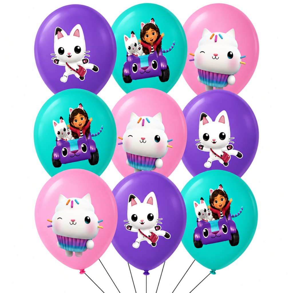 Balony lateksowe Koci Domek Gabi zestaw 9szt. Kot Panduś